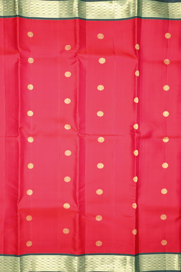 Kanchipuram Silk Saree In Ruby Red With Zari Buttas
