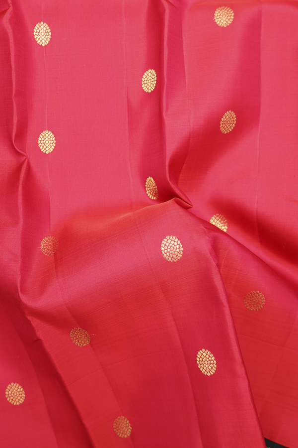 Kanchipuram Silk Saree In Ruby Red With Zari Buttas