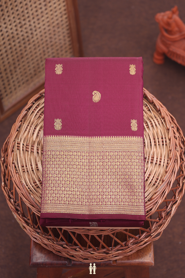 Kanchipuram Silk Saree In Berry Brown With Paisley Buttas