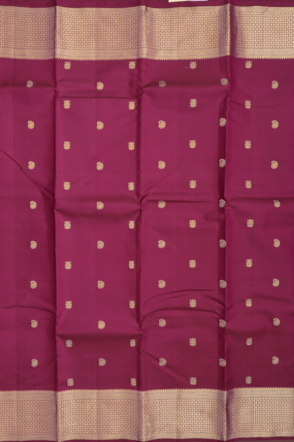 Kanchipuram Silk Saree In Berry Brown With Paisley Buttas