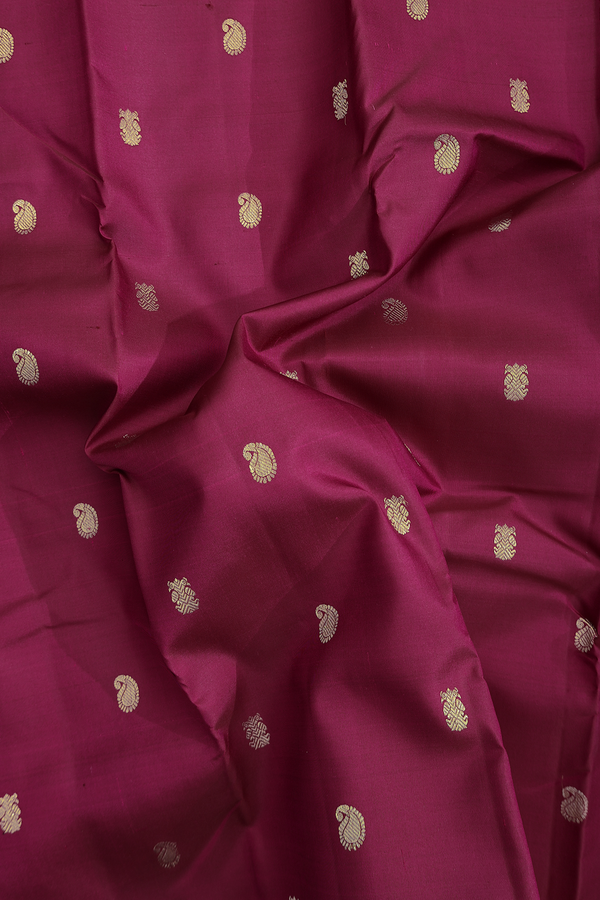Kanchipuram Silk Saree In Berry Brown With Paisley Buttas