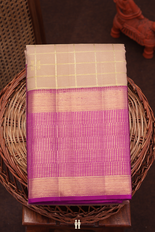 Kanchipuram Silk Saree In Cocoa Brown With Checks Design