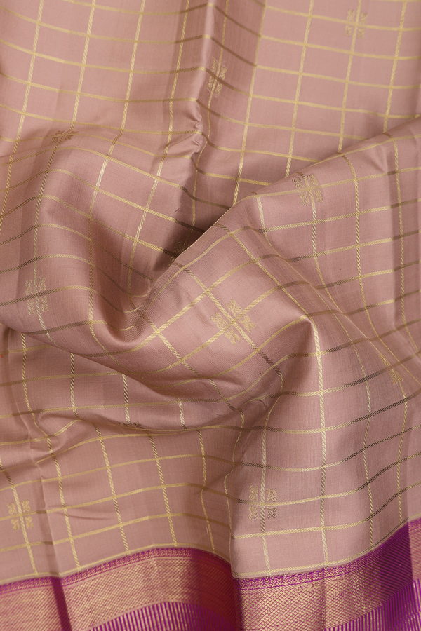 Kanchipuram Silk Saree In Cocoa Brown With Checks Design