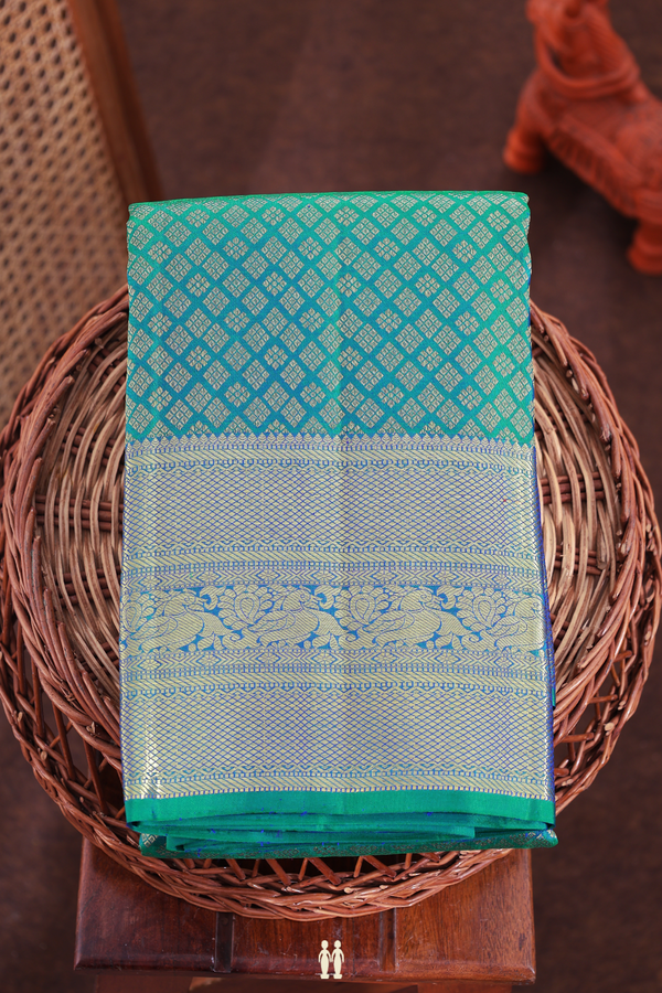 Kanchipuram Silk Saree In Peacock Blue With Brocade Design