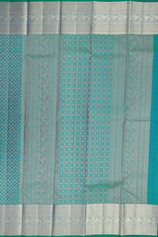 Kanchipuram Silk Saree In Peacock Blue With Brocade Design