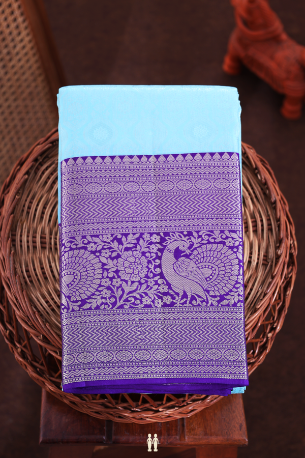 Kanchipuram Silk Saree In Sky Blue Tissue With Zari Design