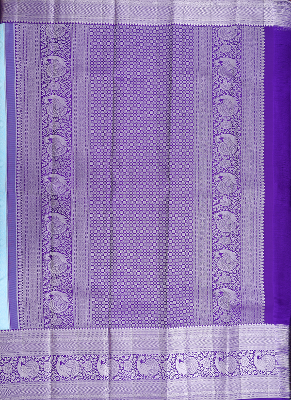 Kanchipuram Silk Saree In Sky Blue Tissue With Zari Design