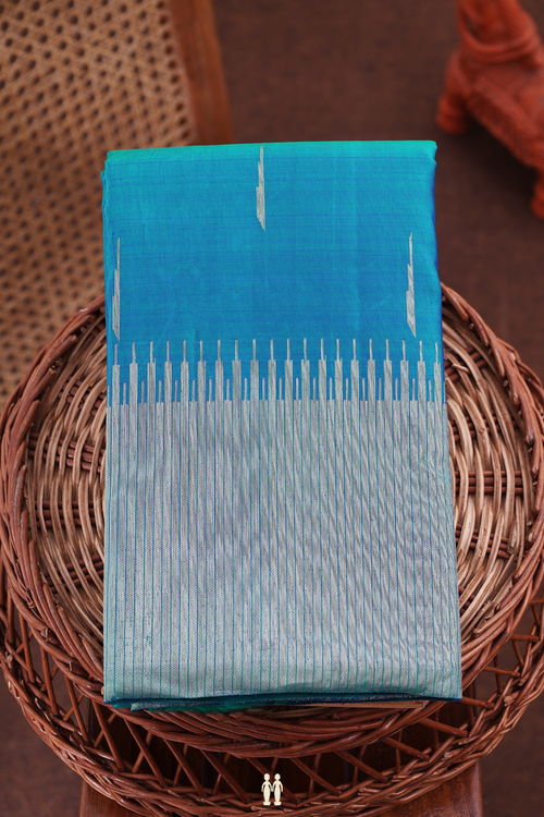 Kanchipuram Silk Saree In Teal Blue With Malli Moggu Buttas