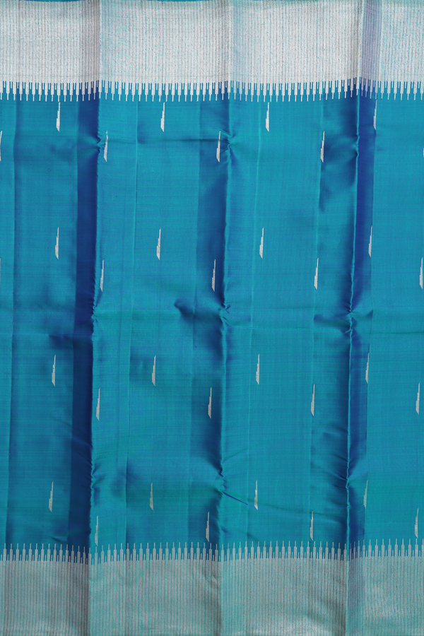 Kanchipuram Silk Saree In Teal Blue With Malli Moggu Buttas
