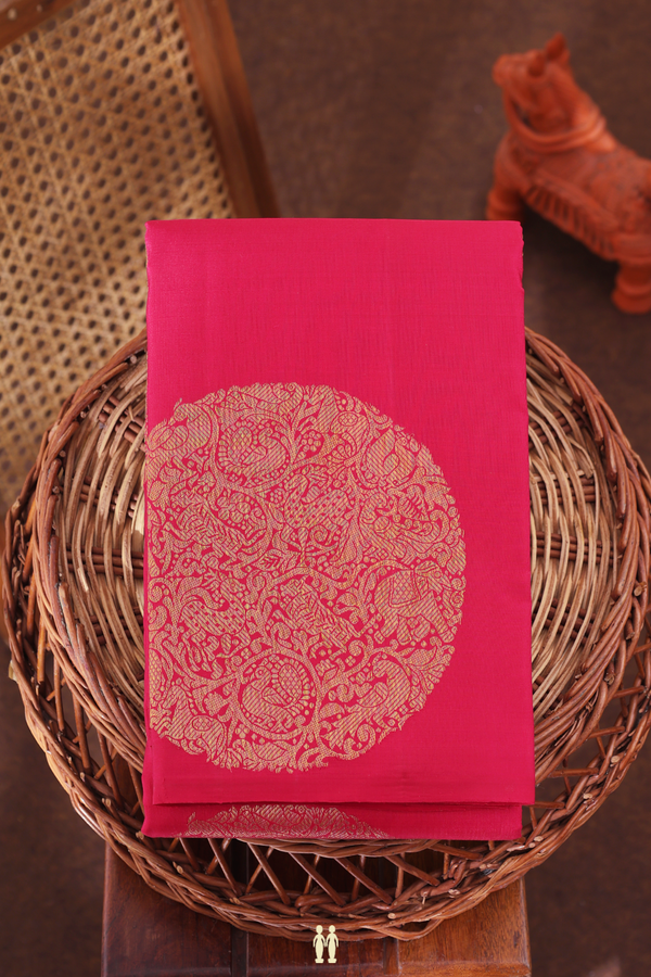 Kanchipuram Silk Saree In Red With Mandala Design