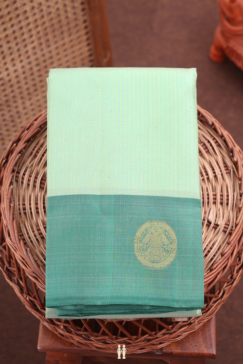 Kanchipuram Silk Saree In Pastel Green With Stripes Design