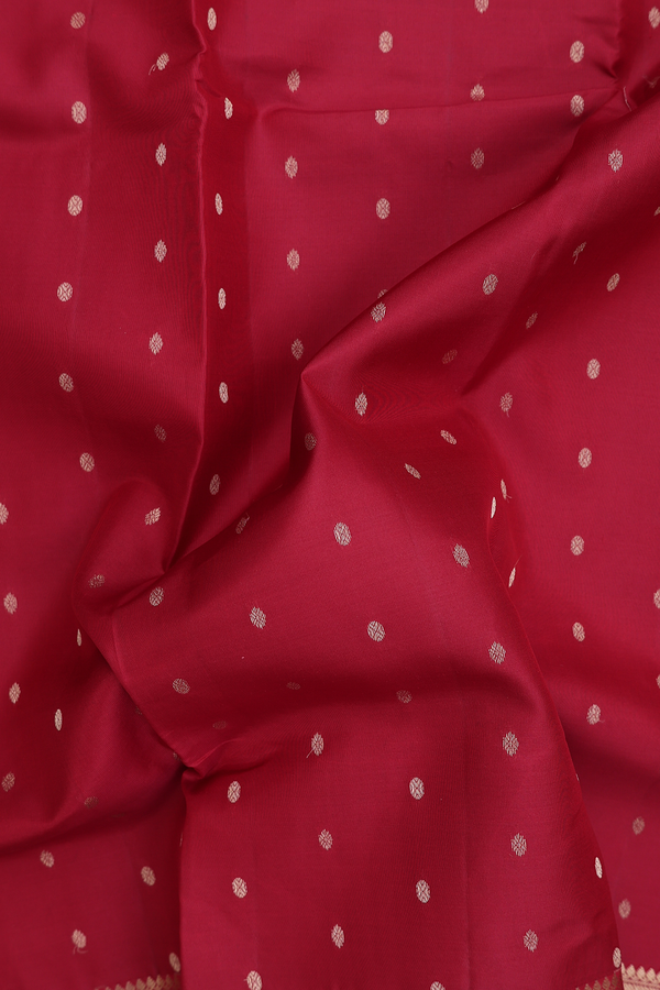 Kanchipuram Silk Saree In Crimson Red With Zari Buttas