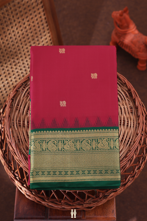 Kanchipuram Silk Saree In Red With Peacock Buttas