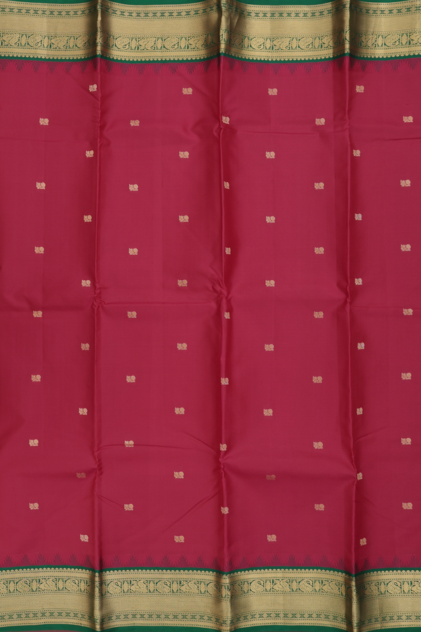 Kanchipuram Silk Saree In Red With Peacock Buttas
