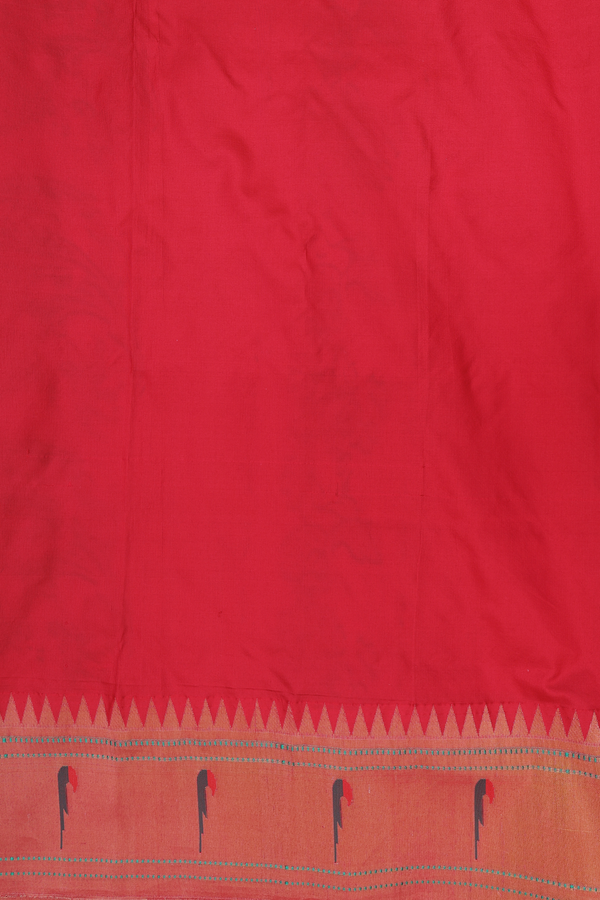 Paithani Silk Saree In Scarlet Red With Floral Buttas