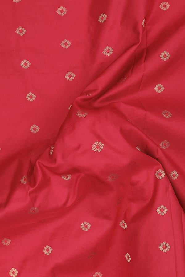 Paithani Silk Saree In Scarlet Red With Floral Buttas