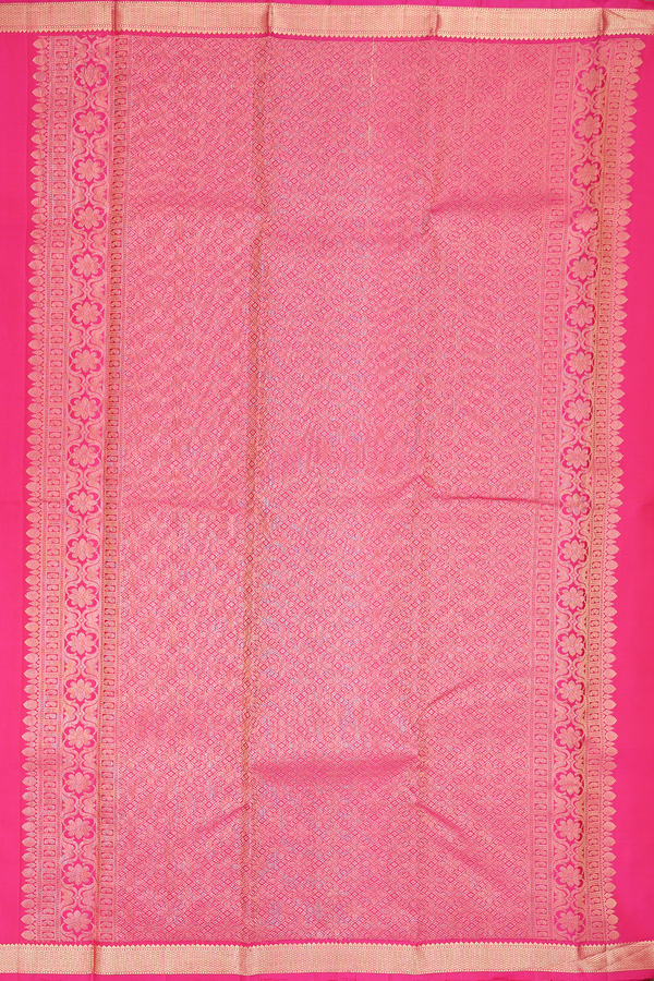 Kanchipuram Silk Saree In Rani Pink With Zari Motifs