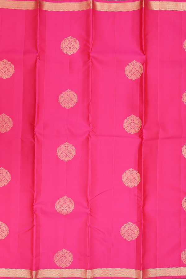 Kanchipuram Silk Saree In Rani Pink With Zari Motifs