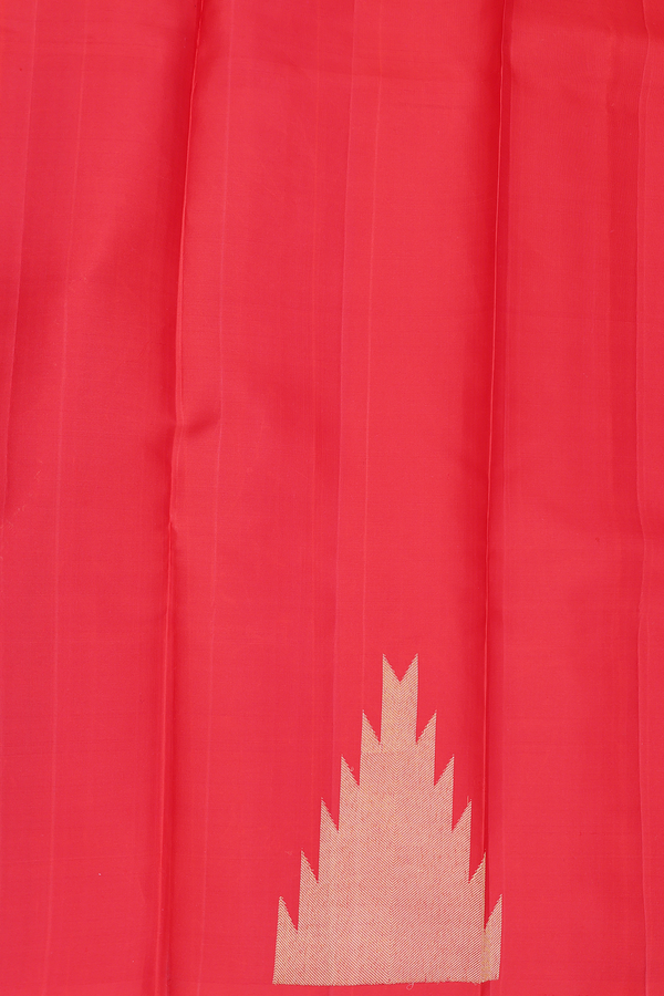 Kanchipuram Silk Saree In Vermillion Red With Temple Border