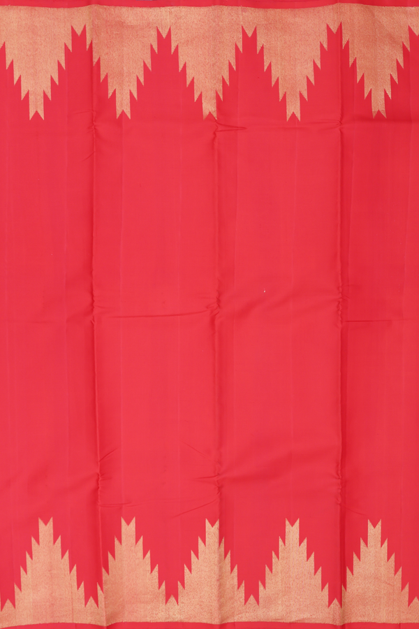 Kanchipuram Silk Saree In Vermillion Red With Temple Border