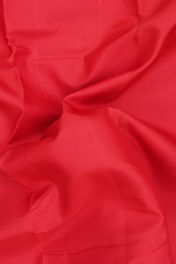 Kanchipuram Silk Saree In Vermillion Red With Temple Border