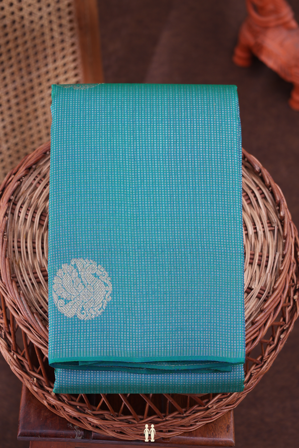 Kanchipuram Silk Saree In Prussian Blue With Stripes Design