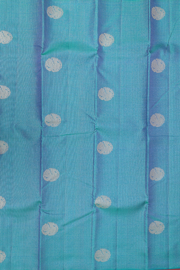 Kanchipuram Silk Saree In Prussian Blue With Stripes Design