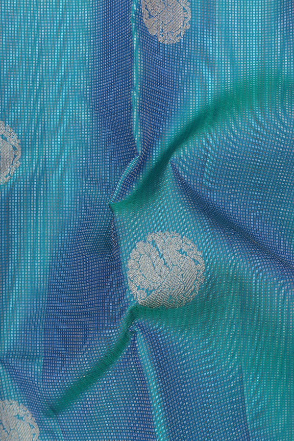 Kanchipuram Silk Saree In Prussian Blue With Stripes Design