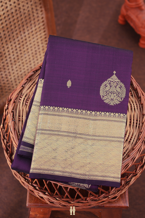 Kanchipuram Silk Saree In Regal Purple With Peacock Motifs