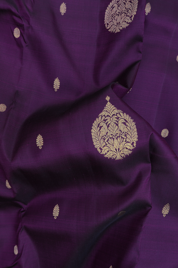 Kanchipuram Silk Saree In Regal Purple With Peacock Motifs