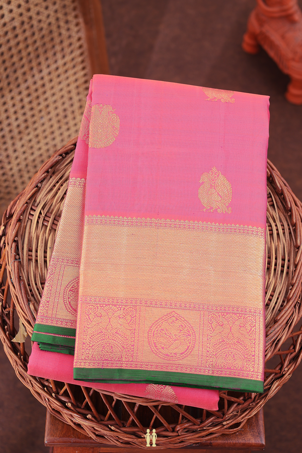 Kanchipuram Silk Saree In Pink With Iruthalai Pakshi Motifs