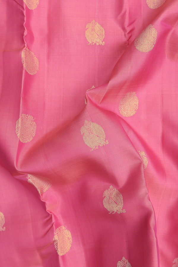 Kanchipuram Silk Saree In Pink With Iruthalai Pakshi Motifs