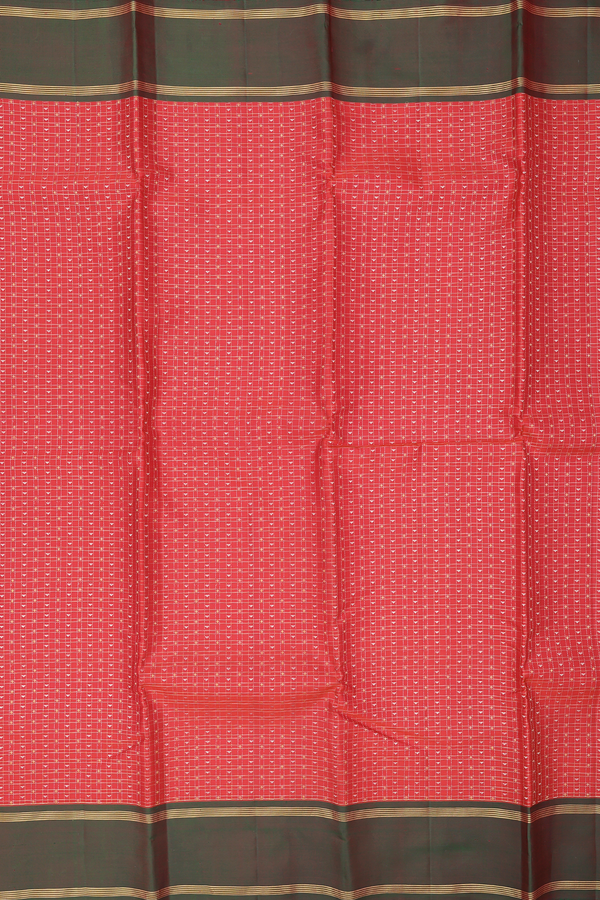 Kanchipuram Silk Saree In Scarlet Red With Checks Design