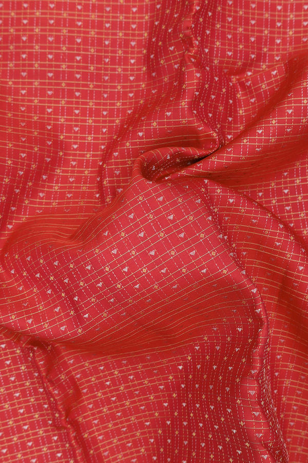 Kanchipuram Silk Saree In Scarlet Red With Checks Design