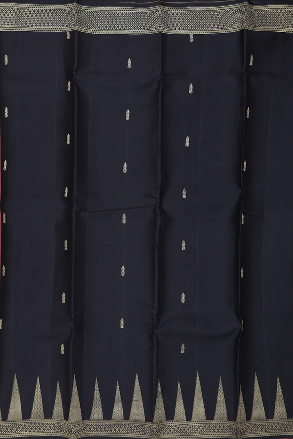 Kanchipuram Silk Saree In Black With Zari Buttas