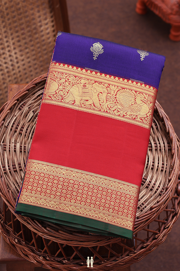 Kanchipuram Silk Saree In Royal Blue With Zari Buttas