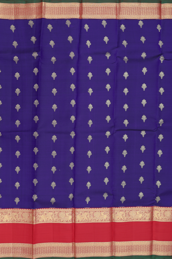 Kanchipuram Silk Saree In Royal Blue With Zari Buttas