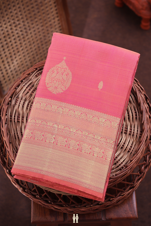 Kanchipuram Silk Saree In Pink With Zari Motifs