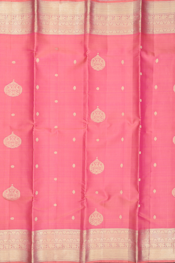 Kanchipuram Silk Saree In Pink With Zari Motifs