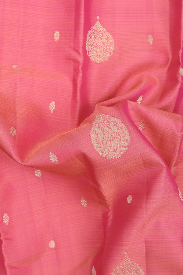 Kanchipuram Silk Saree In Pink With Zari Motifs