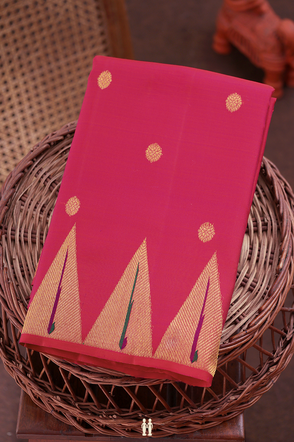 Kanchipuram Silk Saree In Rani Pink With Zari Buttas