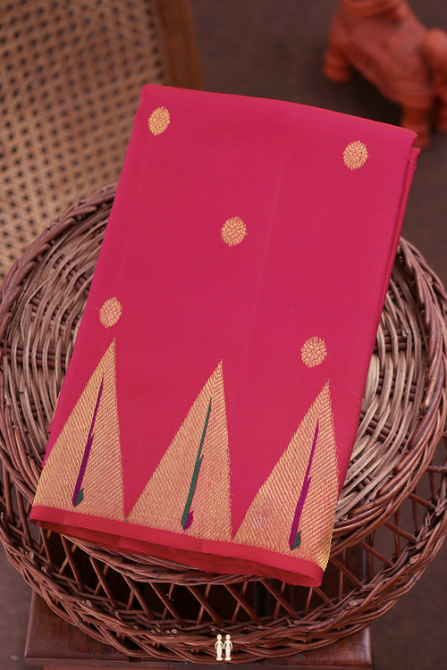Kanchipuram Silk Saree In Rani Pink With Zari Buttas