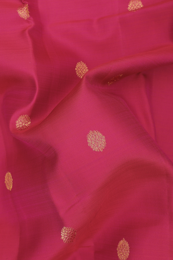 Kanchipuram Silk Saree In Rani Pink With Zari Buttas