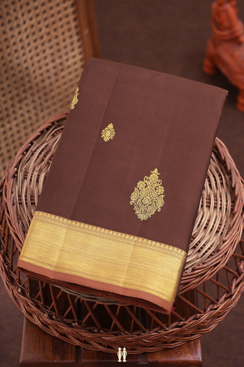 Kanchipuram Silk Saree In Brown With Zari Buttas