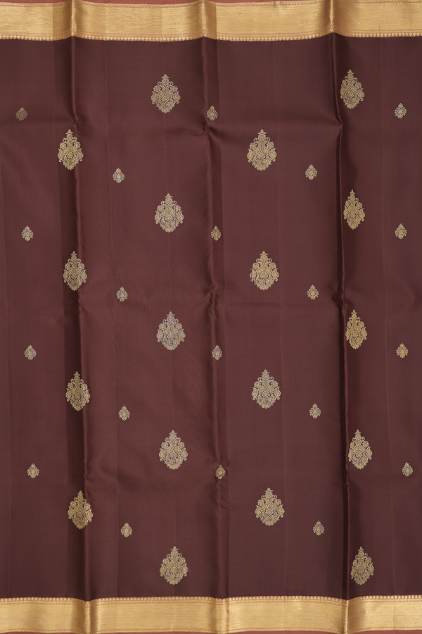 Kanchipuram Silk Saree In Brown With Zari Buttas