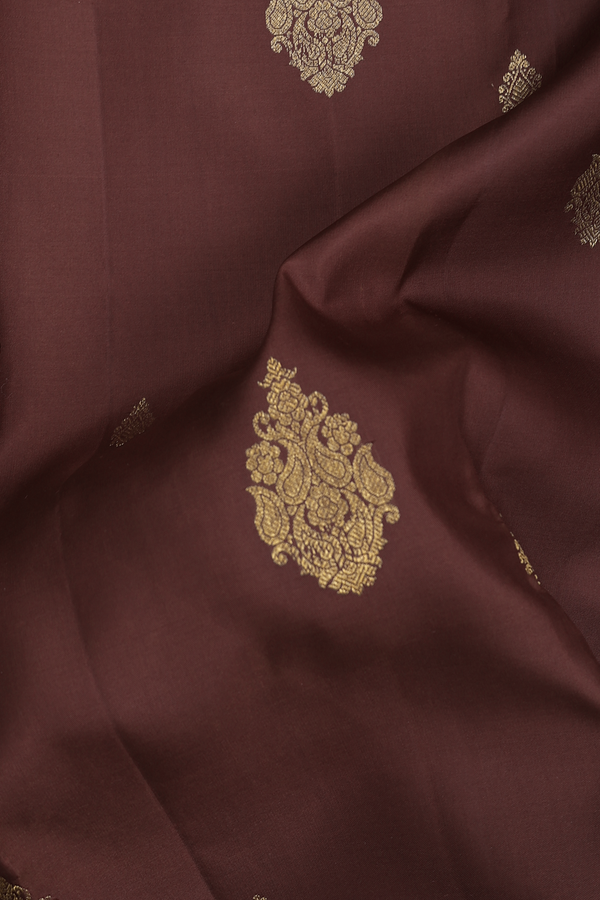 Kanchipuram Silk Saree In Brown With Zari Buttas