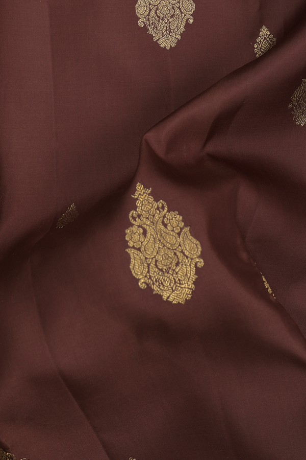Kanchipuram Silk Saree In Brown With Zari Buttas
