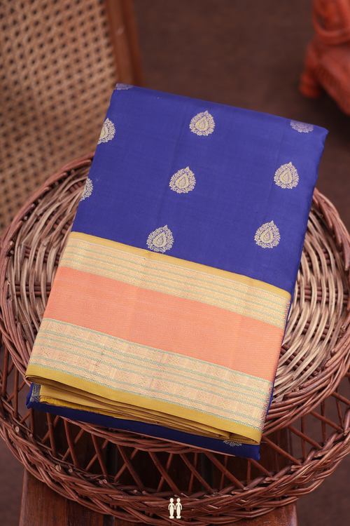 Kanchipuram Silk Saree In Royal Blue With Thilagam Buttas