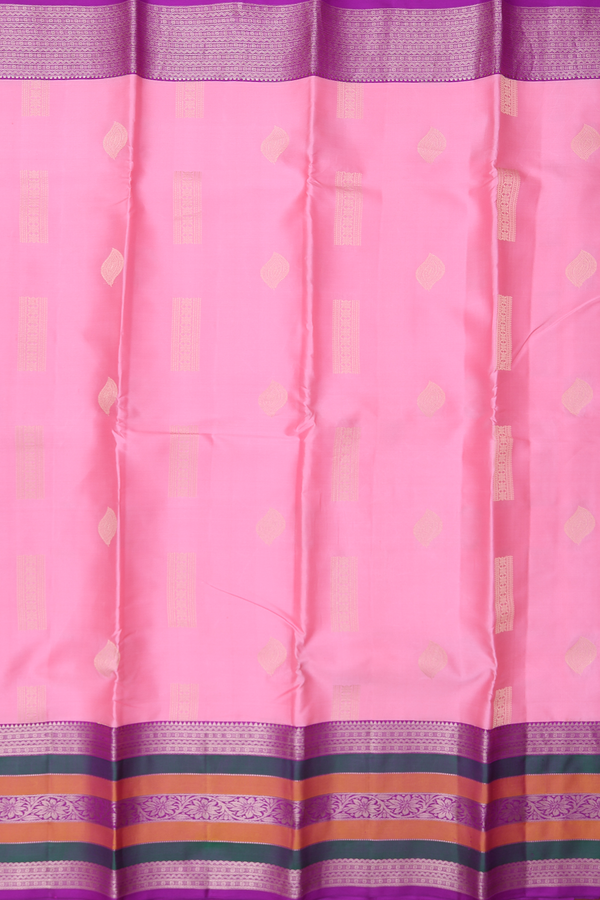 Kanchipuram Silk Saree In Pink With Zari Buttas