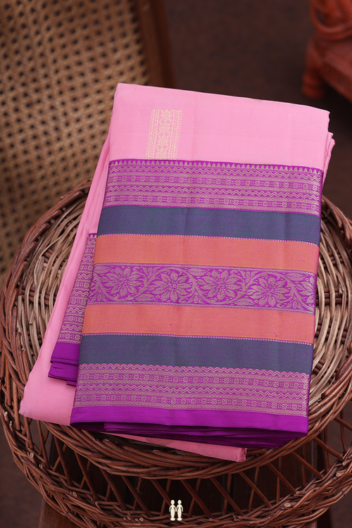 Kanchipuram Silk Saree In Pink With Zari Buttas